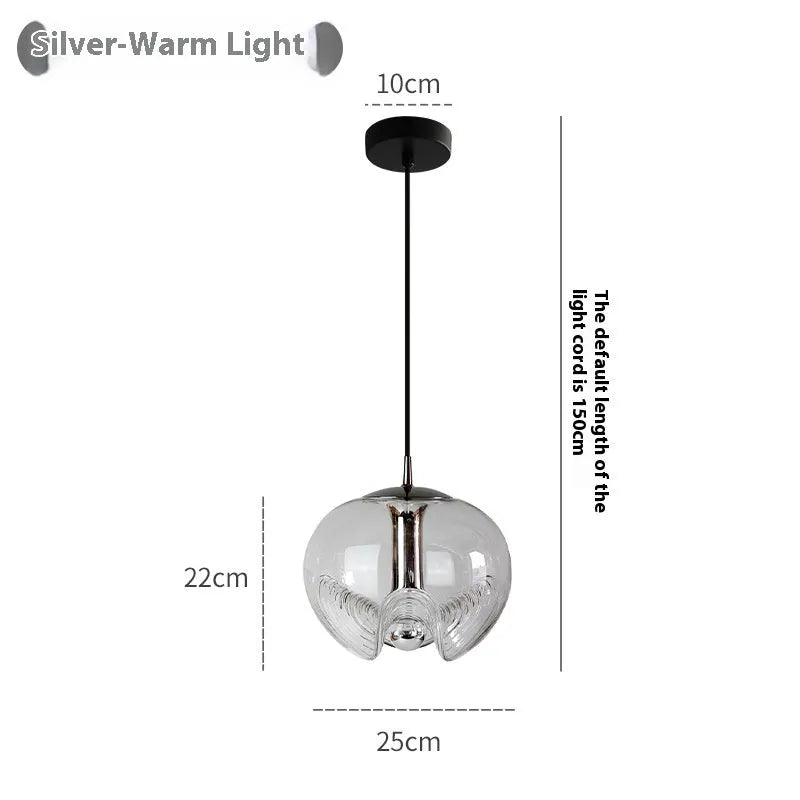 Modern minimalist glass chandelier bedside lamp with 250mm diameter in transparent, amber, or smoky grey light colour options