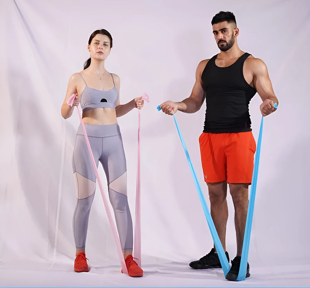 TPE strength training ribbon in blue with length and thickness options for resistance workouts
