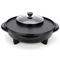 Black multifunctional electric hot pot and grill with a 26-30cm pot mouth and control panel.