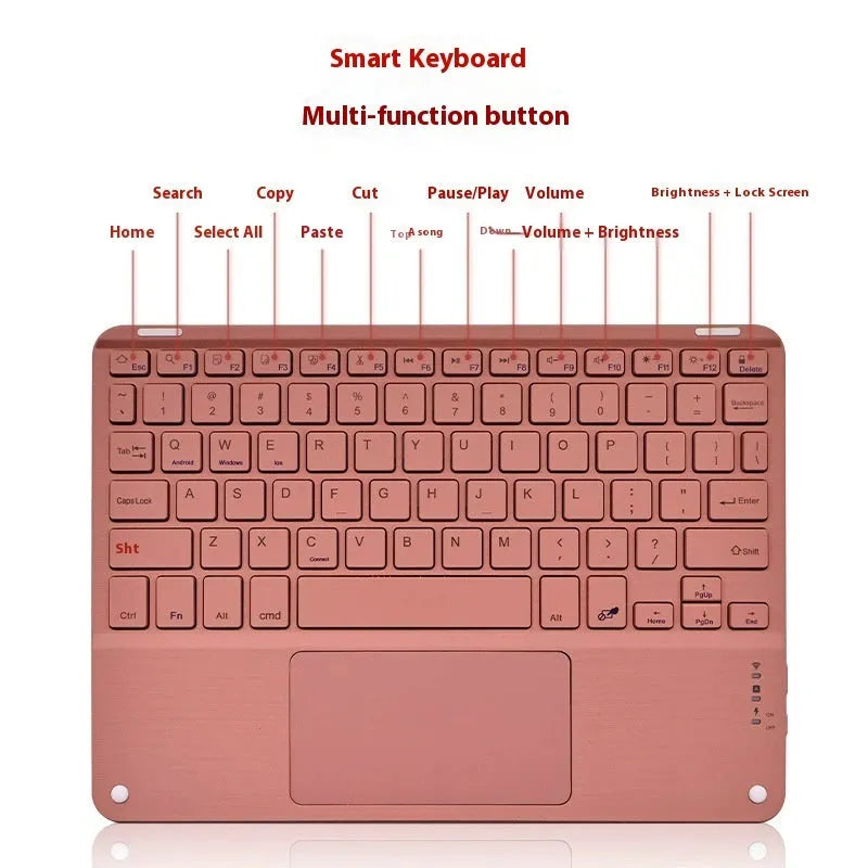10-inch Bluetooth keyboard with touchpad, Type-C rechargeable, for mobile phone and tablet, shown in available colours