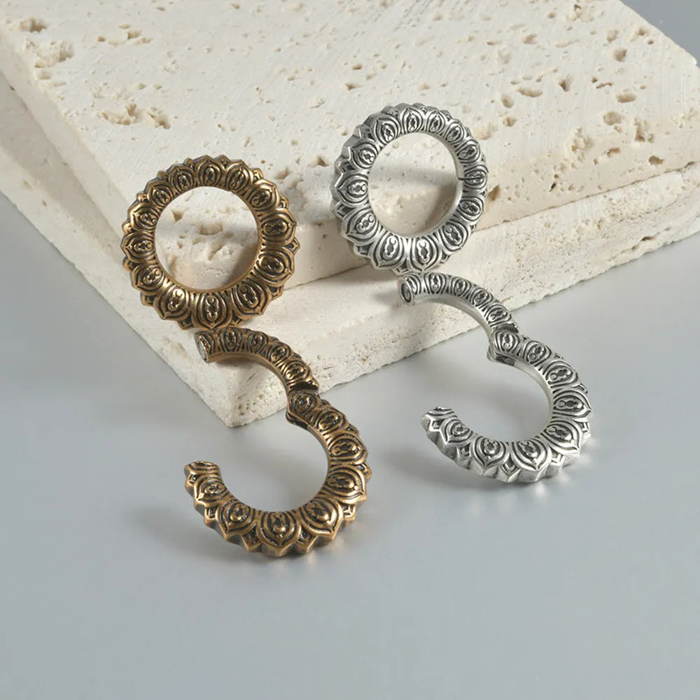 Retro geometric magnetic earrings in heart or lotus shape with antique silver or gold finish