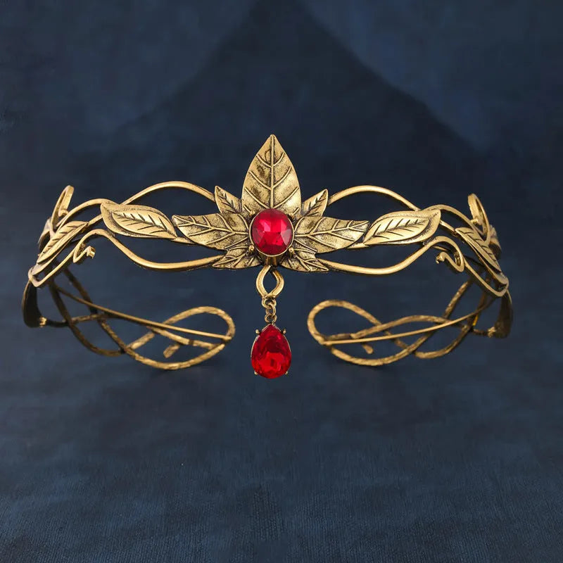 Women's vintage leaves alloy headband with ancient gold electroplated finish and diamond-style colour detail