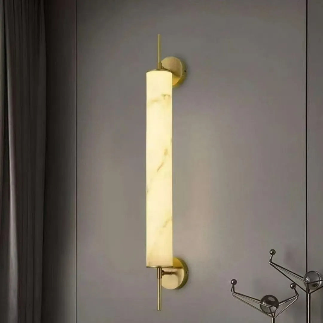 Luxury marble wall lamp with warm light, 50cm by 6cm, Black or Copper metal finish, for living room or bedroom