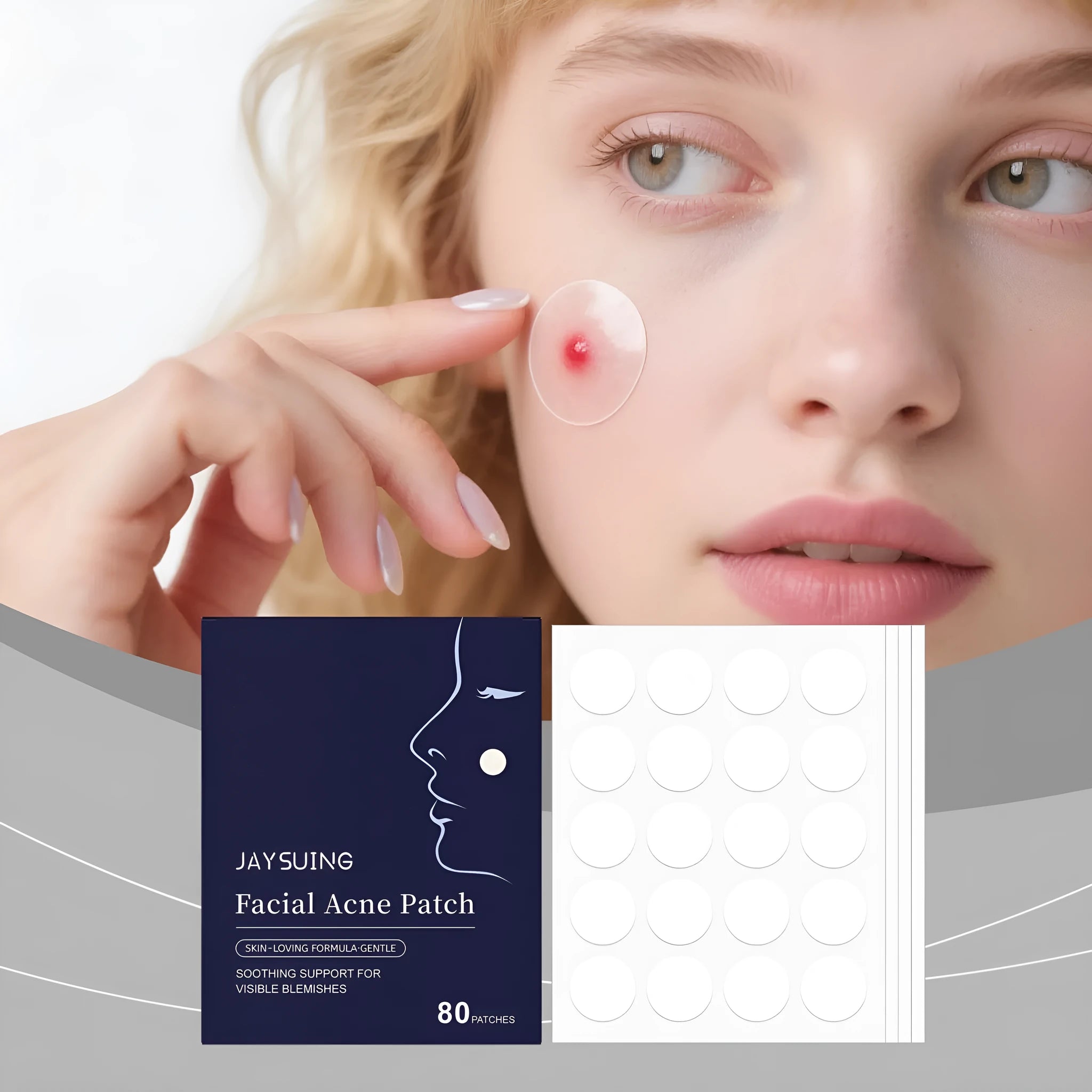 Pack of 80 breathable facial acne patches for spot treatment.