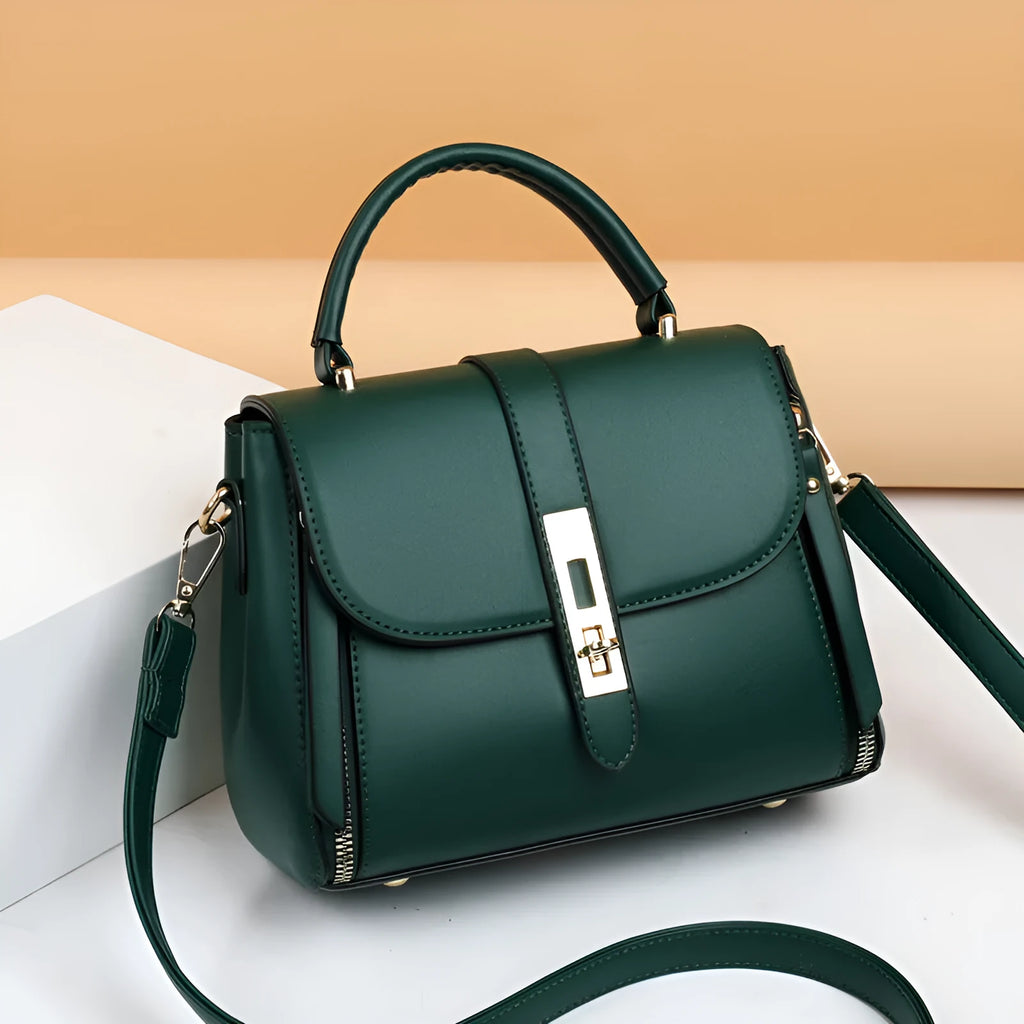 Square vertical women's soft PU leather messenger bag in black, blue, green, or red