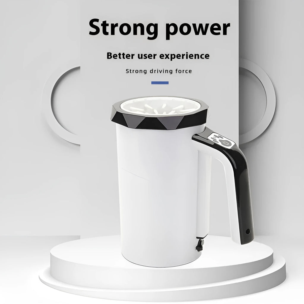 Pet automatic foot-washing machine with USB charging port and silicone cleaning cup in white and blue colour