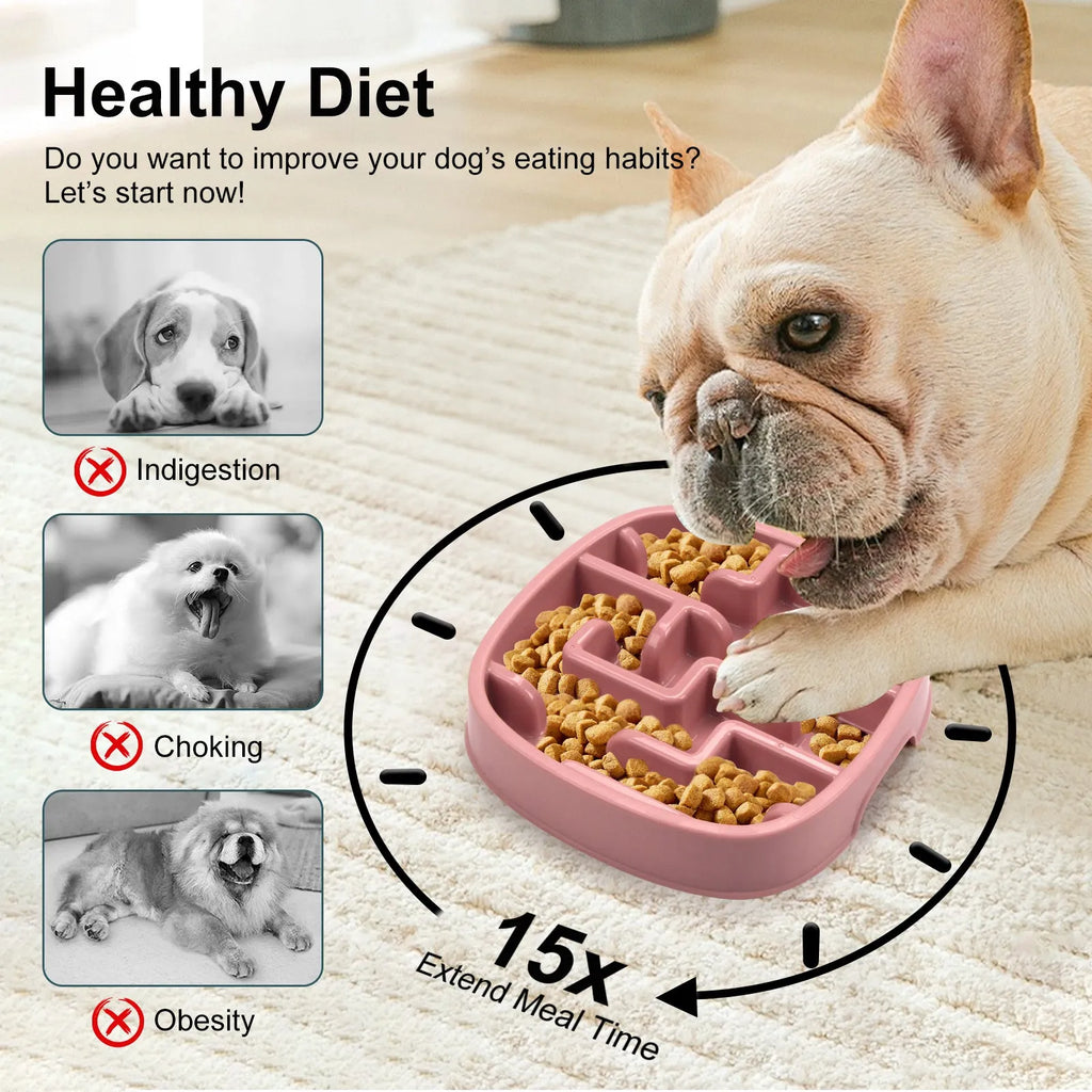Macaron coloured maze pattern slow feeding bowl for pets with anti-slip base