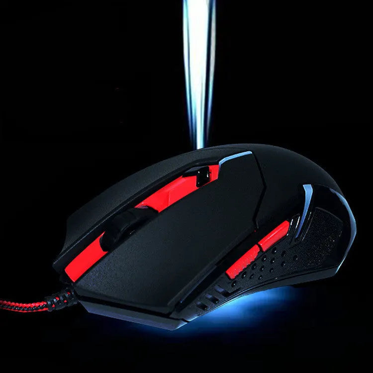 Black red USB wired optical gaming mouse with ergonomic design and six programmable keys