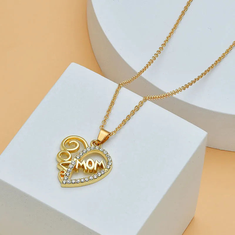 Heart shape letter necklace for women with alloy O-ring chain, 40cm length, pendant 2.1cm by 1.8cm, electroplated finish, seven colour options