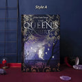 Blue and purple A5 hardcover notebooks with luminous retro covers, open to show full-colour illustrated pages.