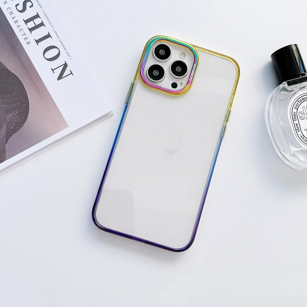 Metal lens protective mobile phone case for iPhone 14 Pro Max in blue aurora colour