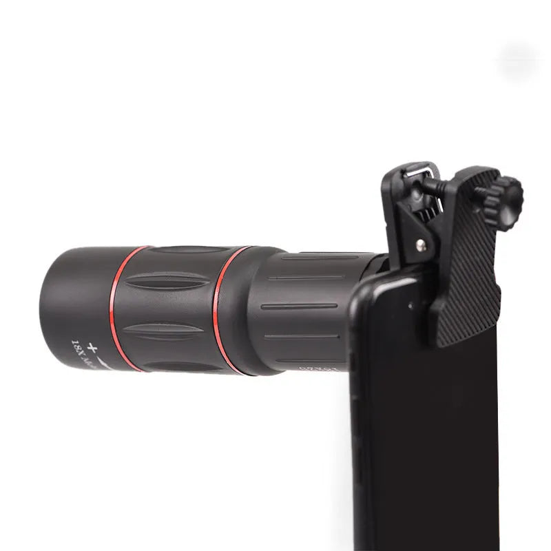 18x zoom mobile telephoto lens with universal phone clip and flexible aluminium tripod
