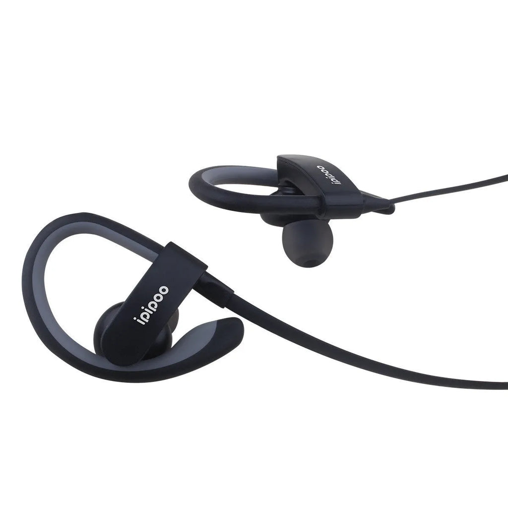 Wireless sports headphones in blue, grey, red and yellow colours showing earplug design