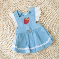 Bondi Blue strawberry traction denim skirt dog clothes for small dogs in sizes XS to XL.