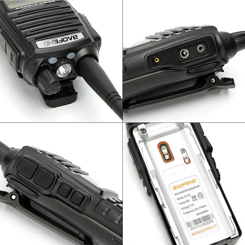 BF-UV82 8W walkie talkie black with antenna and back clip