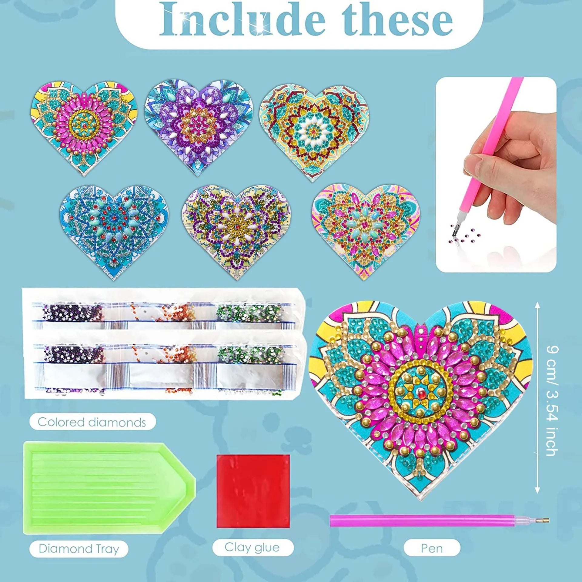 Set of six PU leather bookmarks with handmade crystal flower decorations.
