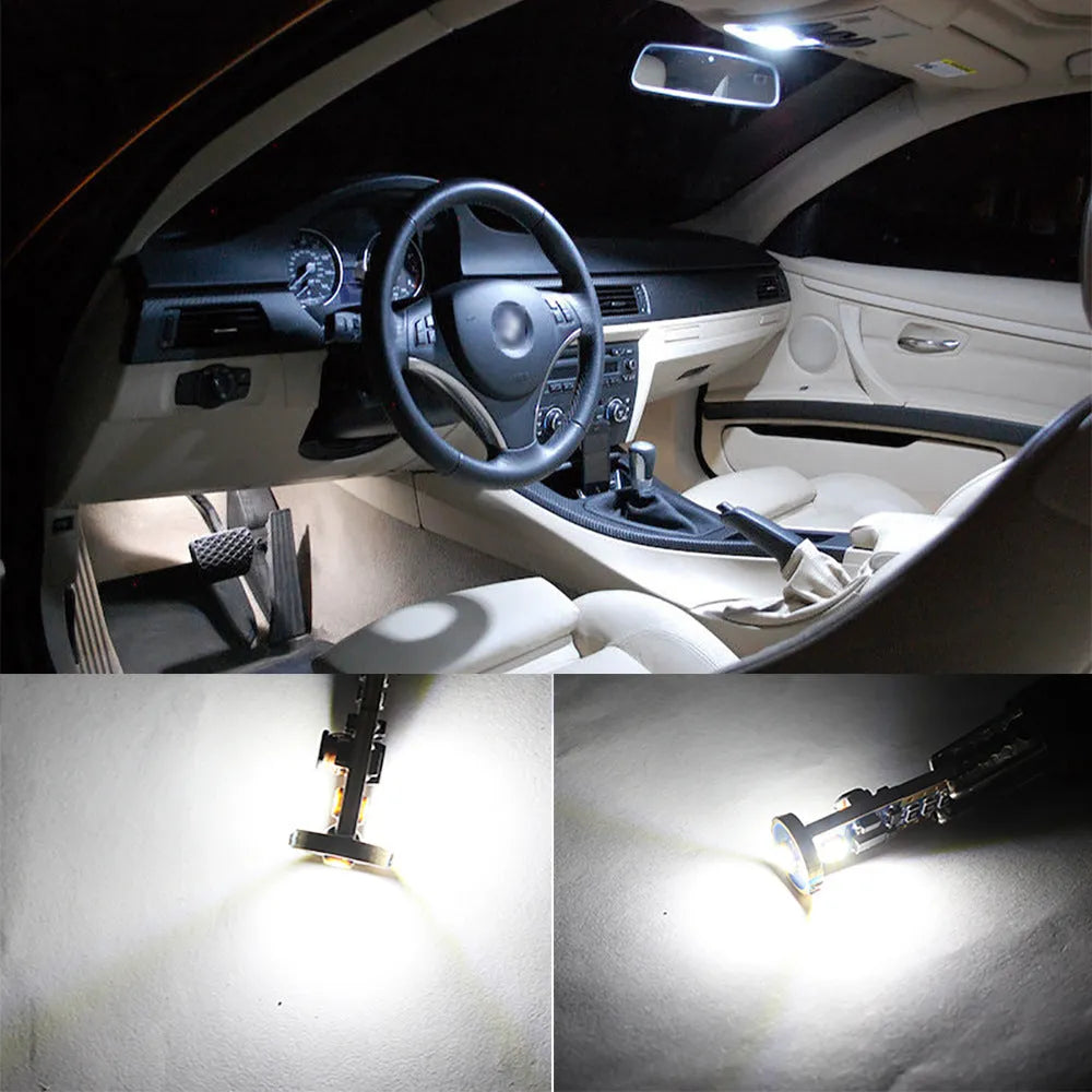 T10 W5W LED car light with blackboard white finish and compact 23mm x 9mm dimensions