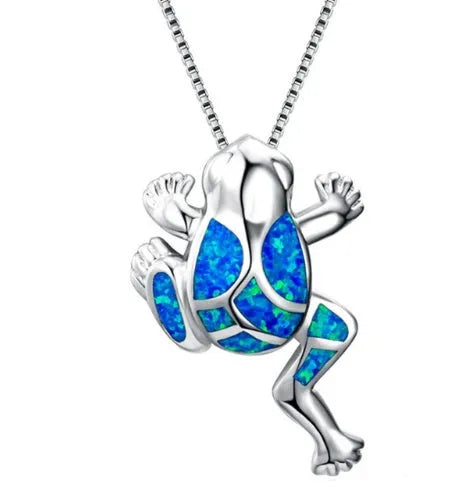 Silver filled blue opal sea turtle pendant necklace with vintage finish