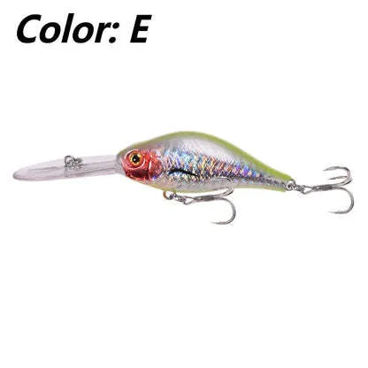 Little Fat Man Deep Diving Mino fishing lure showing long tongue board and colour options.