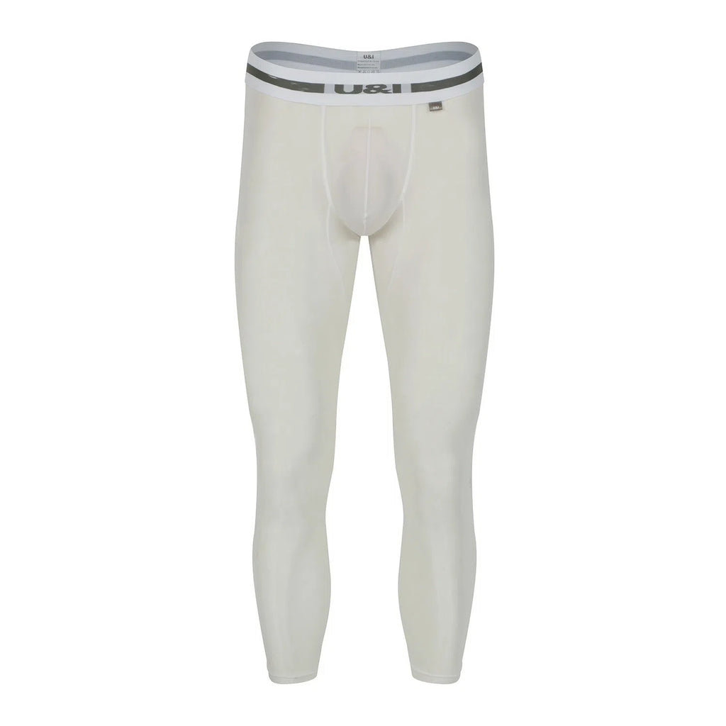 Sexy men's high-elasticity ice silk sports fitness leggings in solid colour black, front view