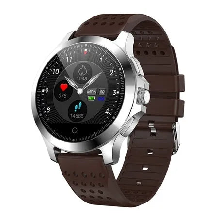 Stainless steel ECG smart bracelet with round colour screen and TPU strap