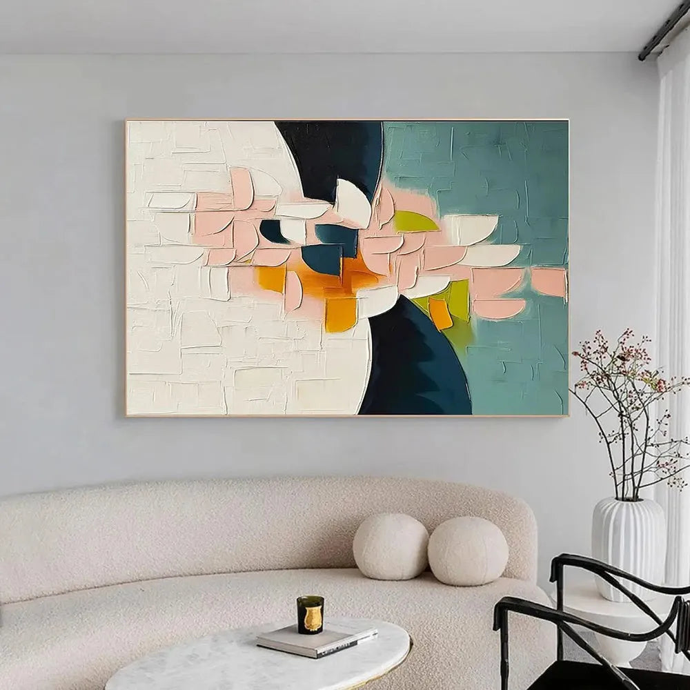 Handmade oil painting canvas with thick 3D palette knife floral design in modern abstract style, rolled unframed