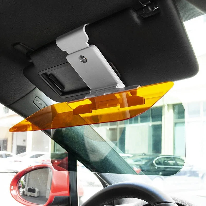 Telescopic anti-glare car sun visor with acrylic lenses mounted on a vehicle sun visor