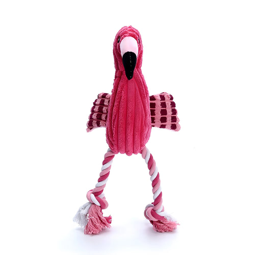 Pink corduroy animal-shaped plush dog toy with a squeaker inside