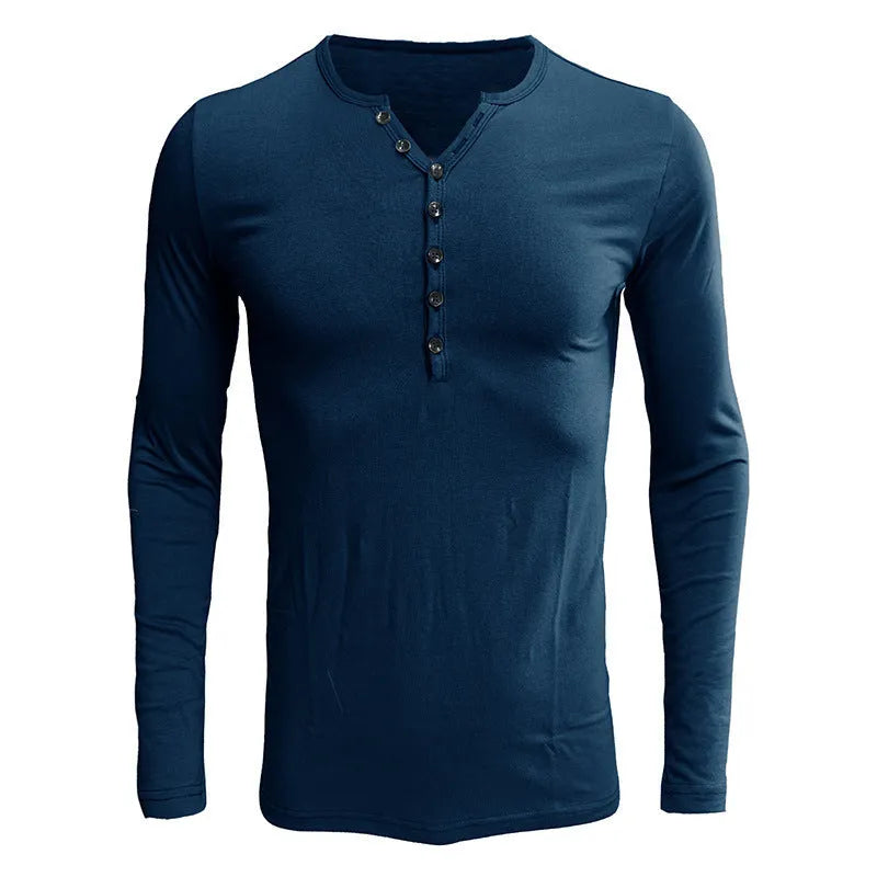 Men's solid colour long sleeve cotton blend base layer shirt in European and American style