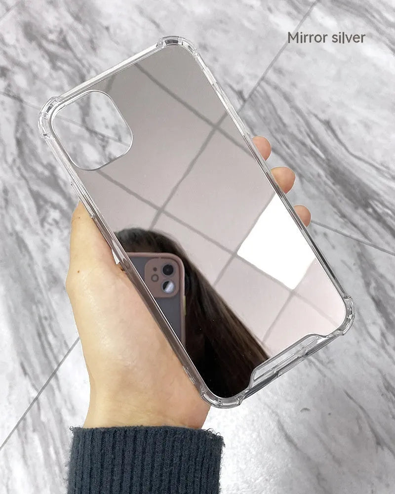 Silver mirror phone case for Apple iPhone with PC construction and fall protection
