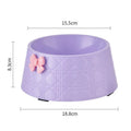 Pet food bowl with diamond pattern and bowknot decoration in black, purple or white with pink or silver bow