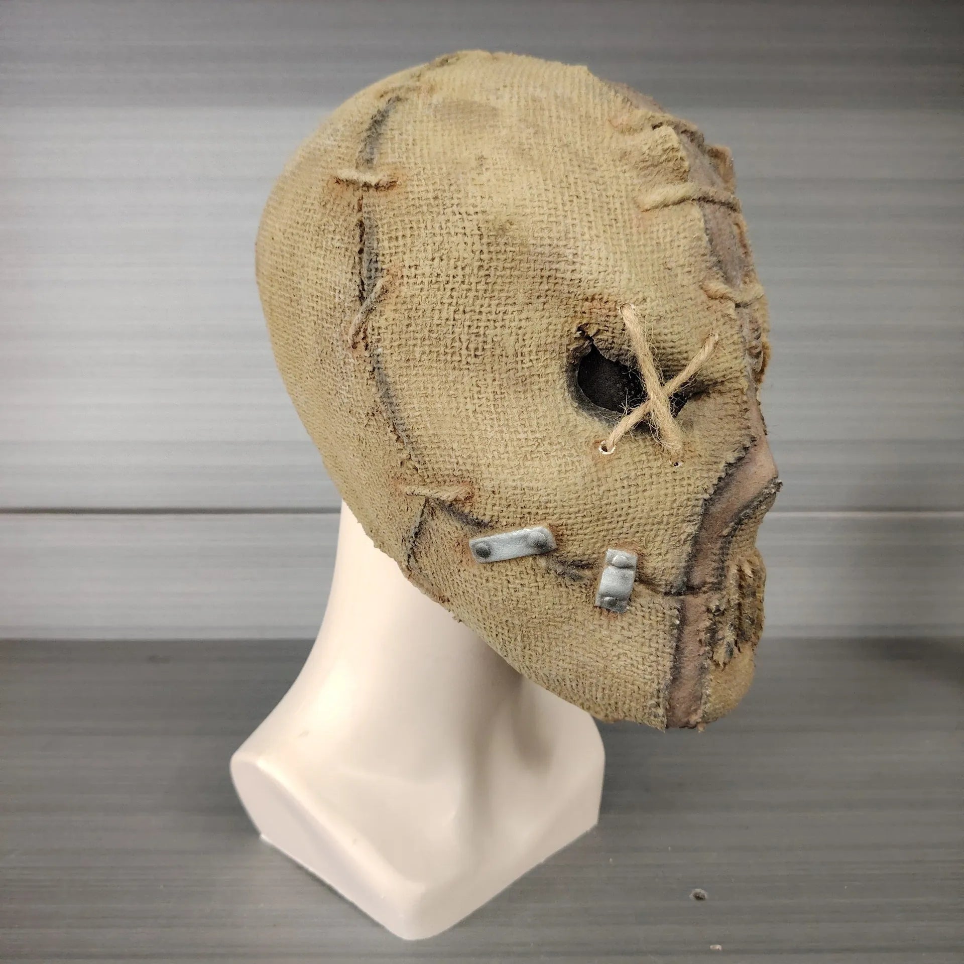 Latex scar skull horror mask for Halloween costumes measuring 31cm tall with full head coverage