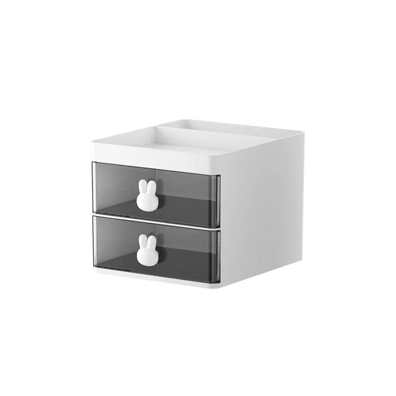 Transparent partitioned desktop storage box with grid inserts in cherry blossom pink colour