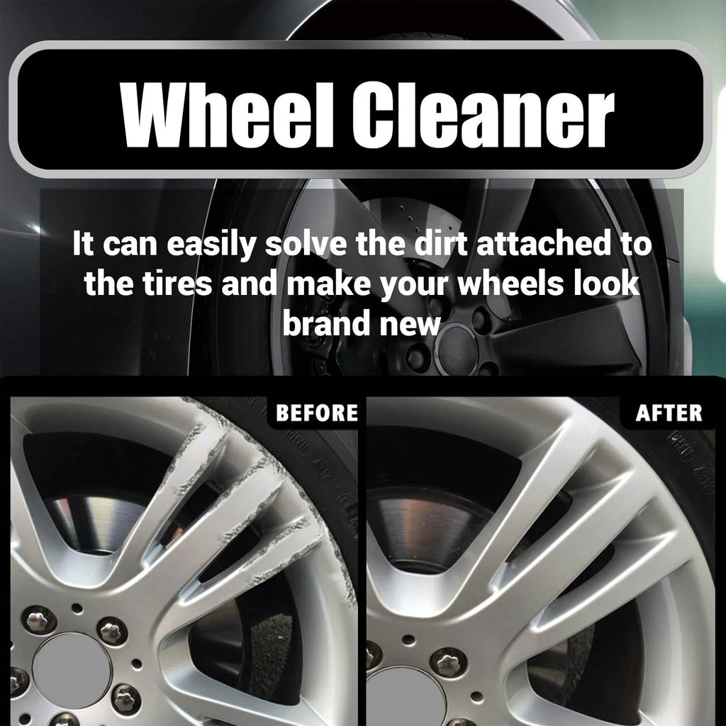 Car tyre cleaner kit with 500ml bottle and a 20x20cm microfiber towel for alloy wheels.