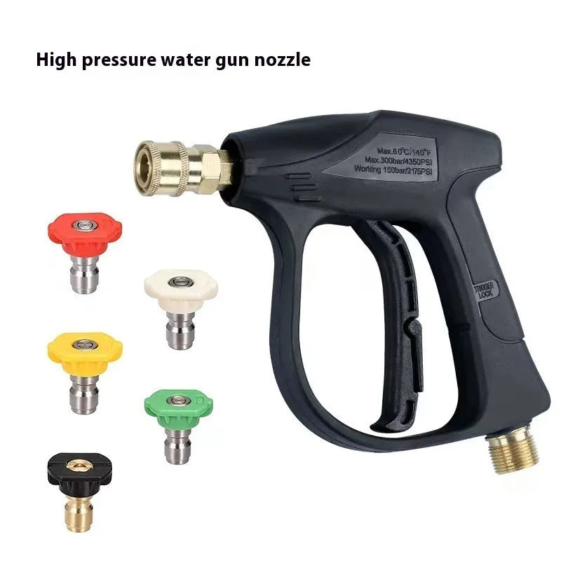 17cm high-pressure washer gun with G3 quick-connect, aluminium valve core, and 5-colour nozzle set