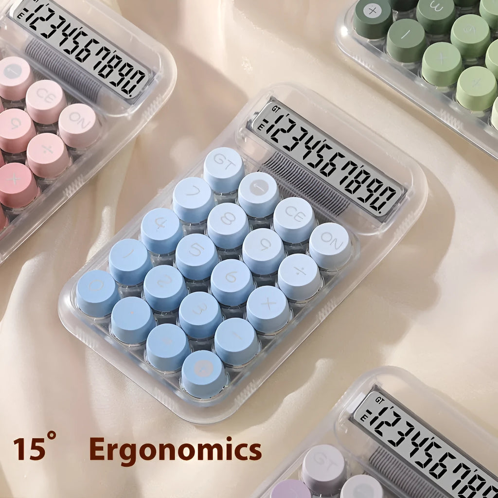 Gradient colour mechanical calculator in blue, green, pink, or purple options