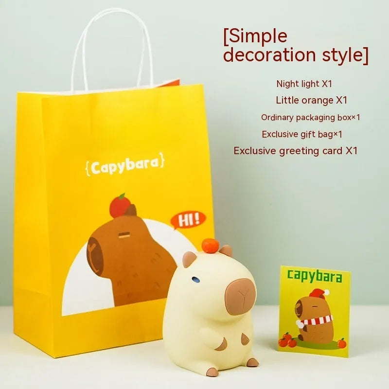 Small capybara-shaped silicone night light decorative lamp with USB charging cable