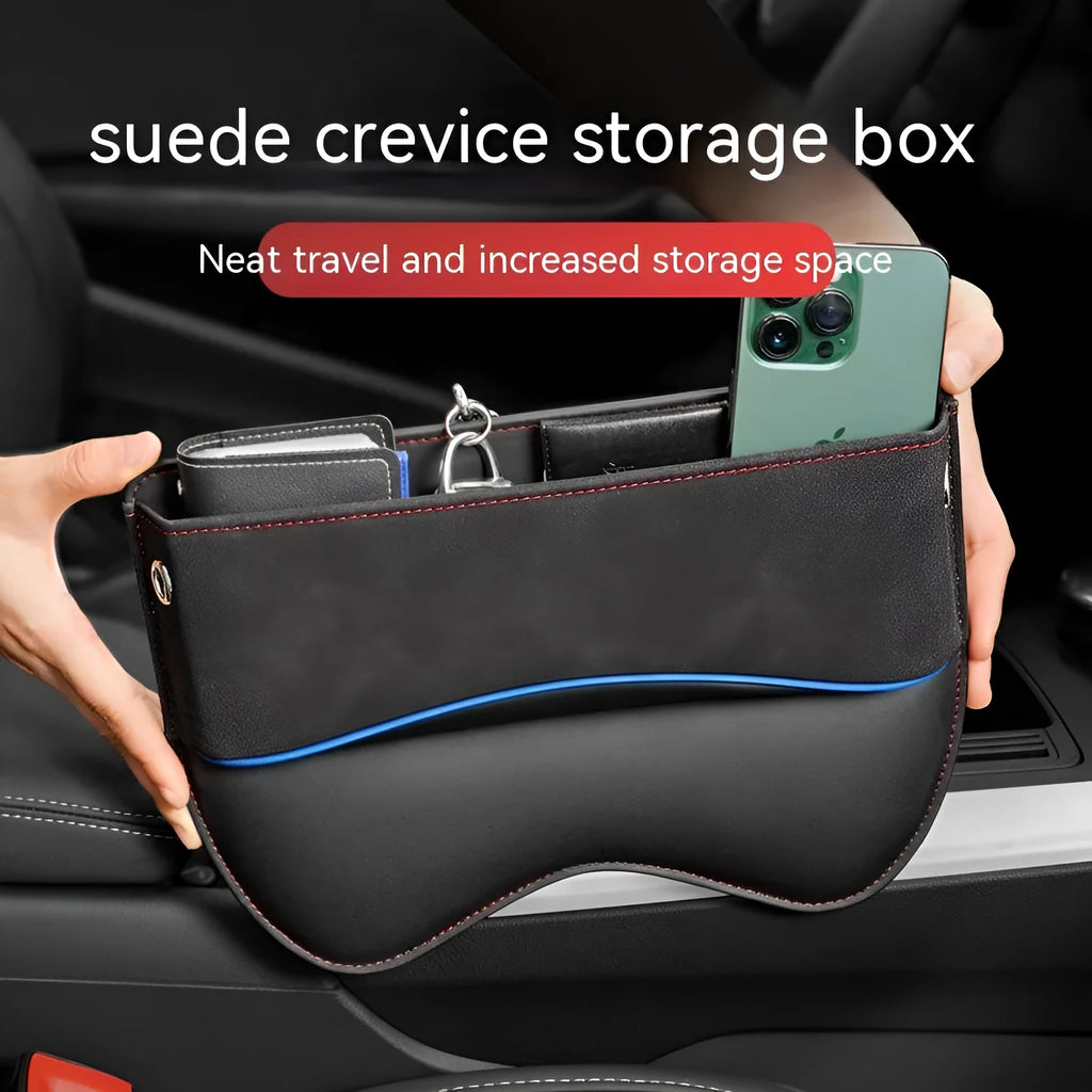 Genuine leather car seat storage box in black, brown, beige, green, or red with waterproof properties