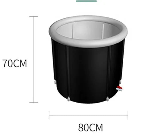 Black portable inflatable ice bath with weather lid for cold therapy recovery