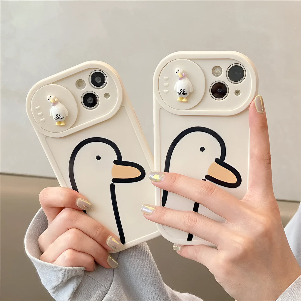 Duck pattern sliding window silicone phone case in white for iPhone models