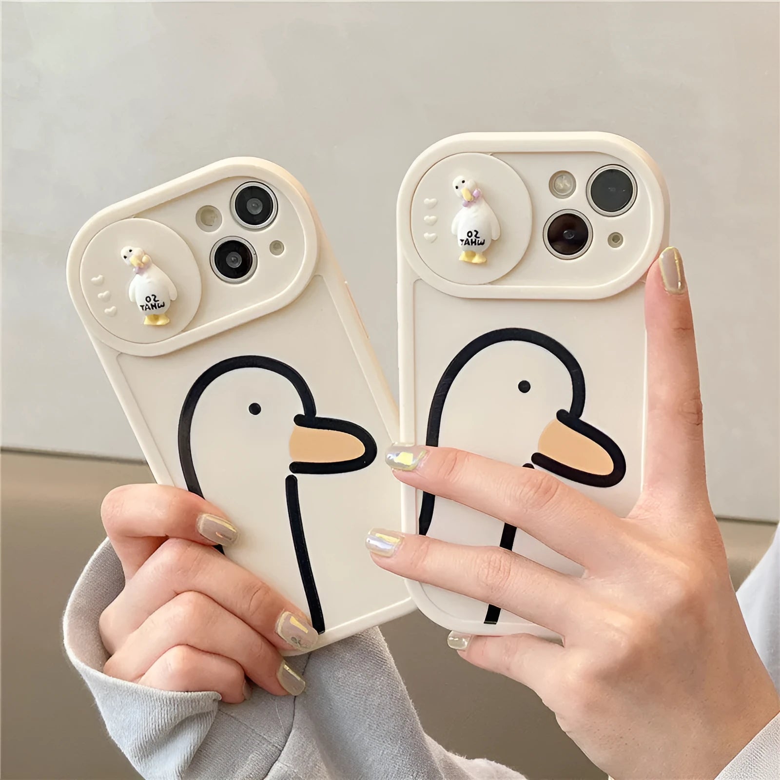 Duck pattern sliding window silicone phone case in white for iPhone models