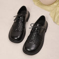 Women's mid heel lace-up mesh and PU leather pumps in black with square heel and round toe