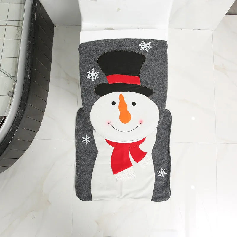 Christmas bathroom decoration set with Santa Claus shower curtain, toilet cover, and non-slip flannel floor mat