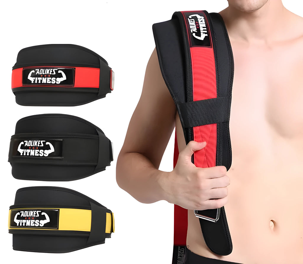 Nylon fitness weightlifting waistband for adults in black, red, or yellow