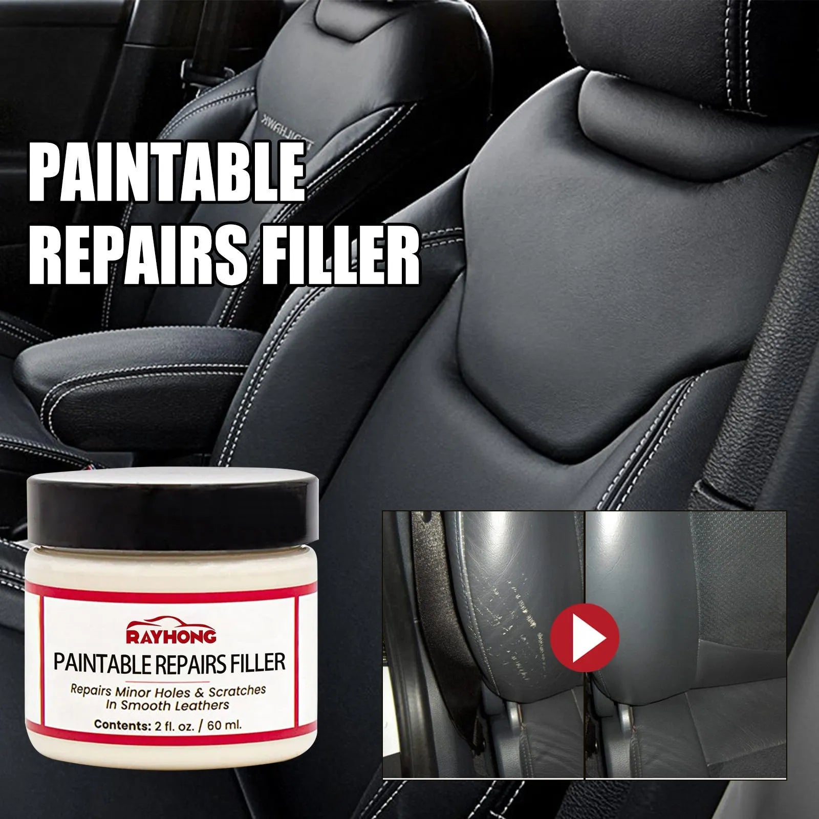 60ml leather scratch repair paste tube for car seats and sofas measuring 5cm by 4.4cm