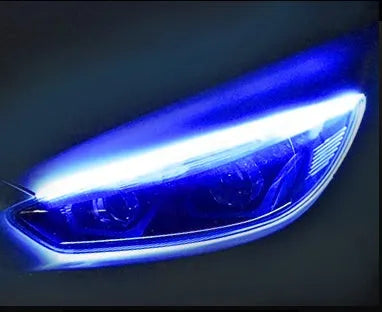 Flexible silicone car LED daytime running light strip with flowing turn signal function.