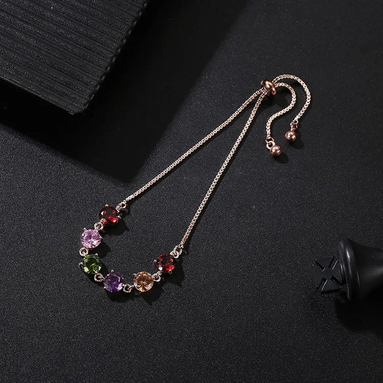 Fashion simple copper bracelet with zircon inlays in geometric shape on woman's wrist