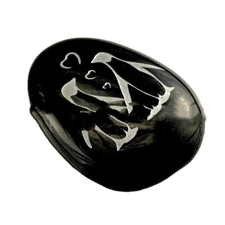 Black penguin glass pendant love token ornament 4x3cm and 6x4cm sizes on a white background