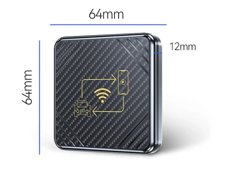 Wireless CarPlay and Android Auto adapter in ABS plastic housing with USB-A connector