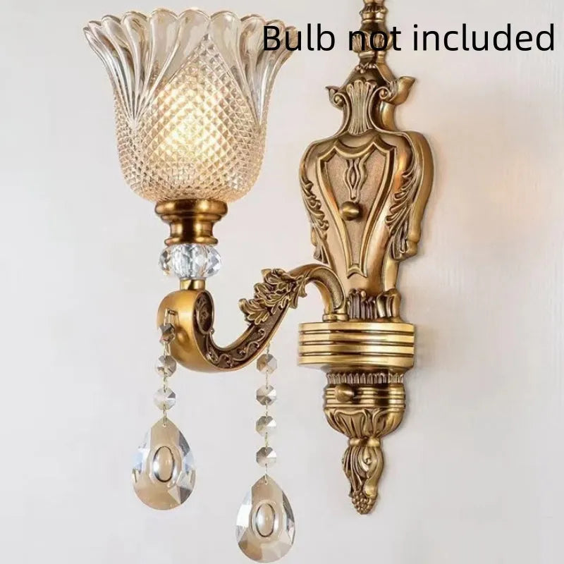 Retro crystal glass wall lamp in European style for living room or bedroom